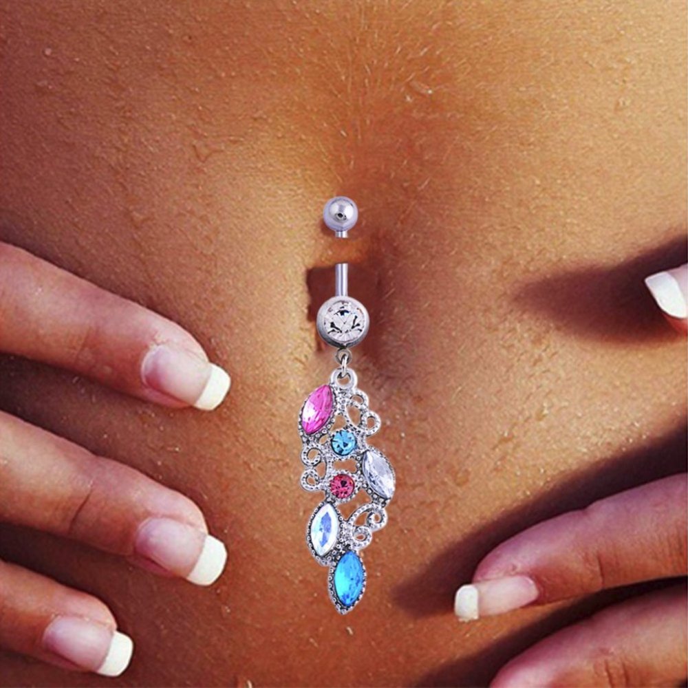 Navel Piercing ~ Colorful ~ Crystals ~ Silver